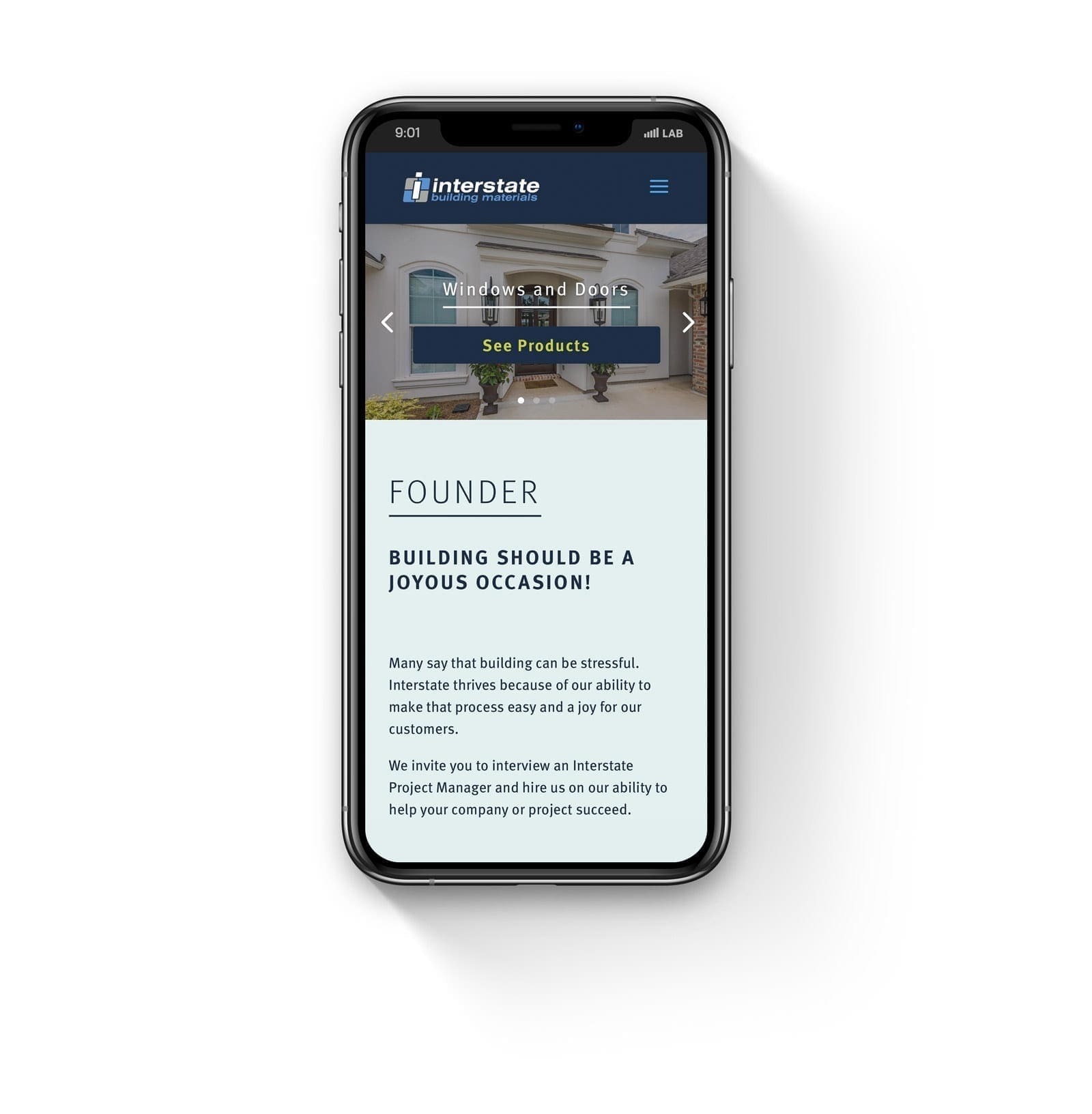 Interstate Building Materials Displayed on an iPhone