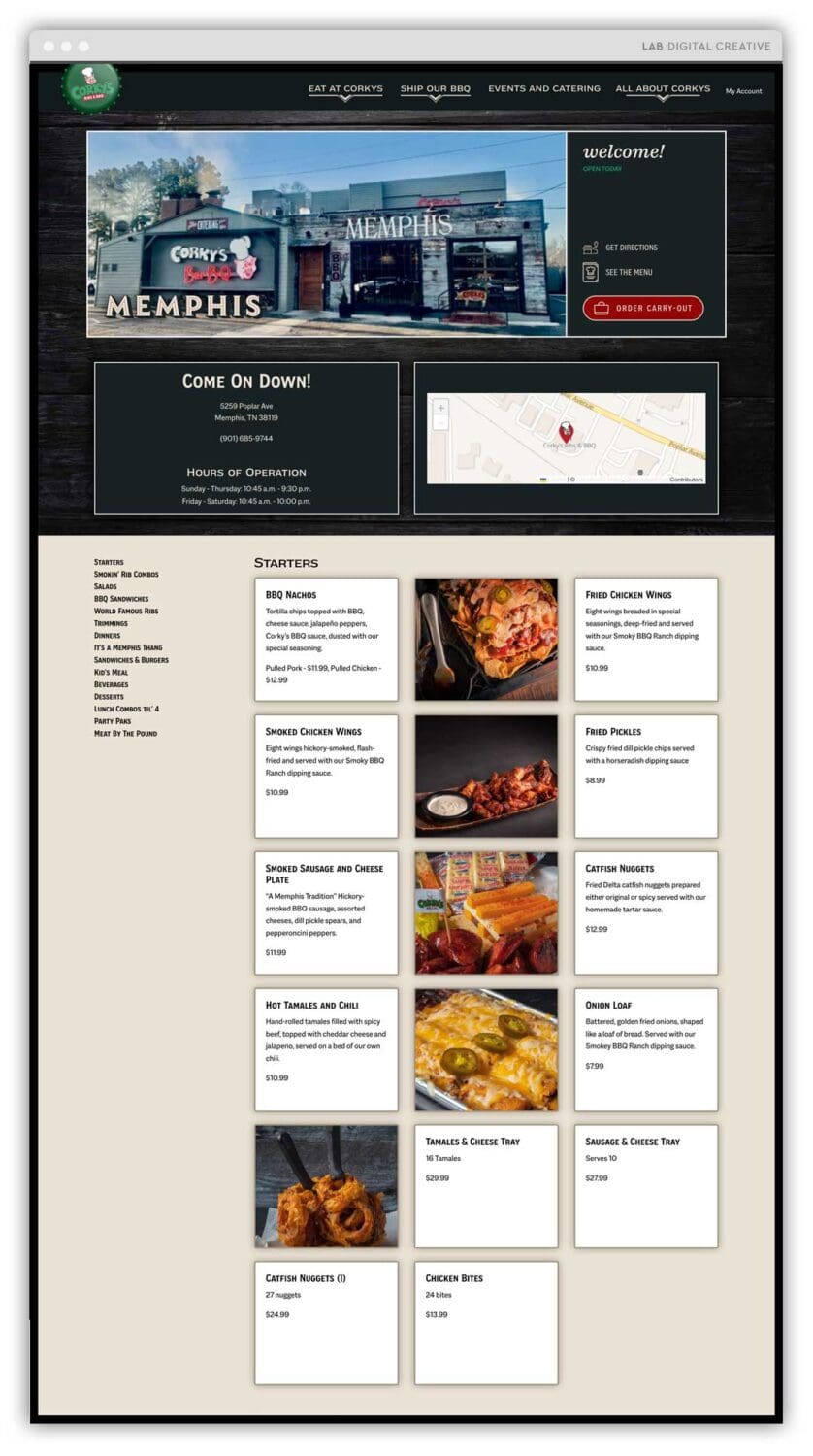 Corkys Memphis BBQ Location Food Menu