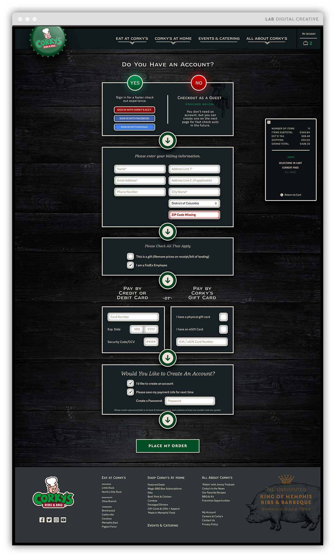 Corkys Memphis BBQ eCommerce Website Checkout Sequence