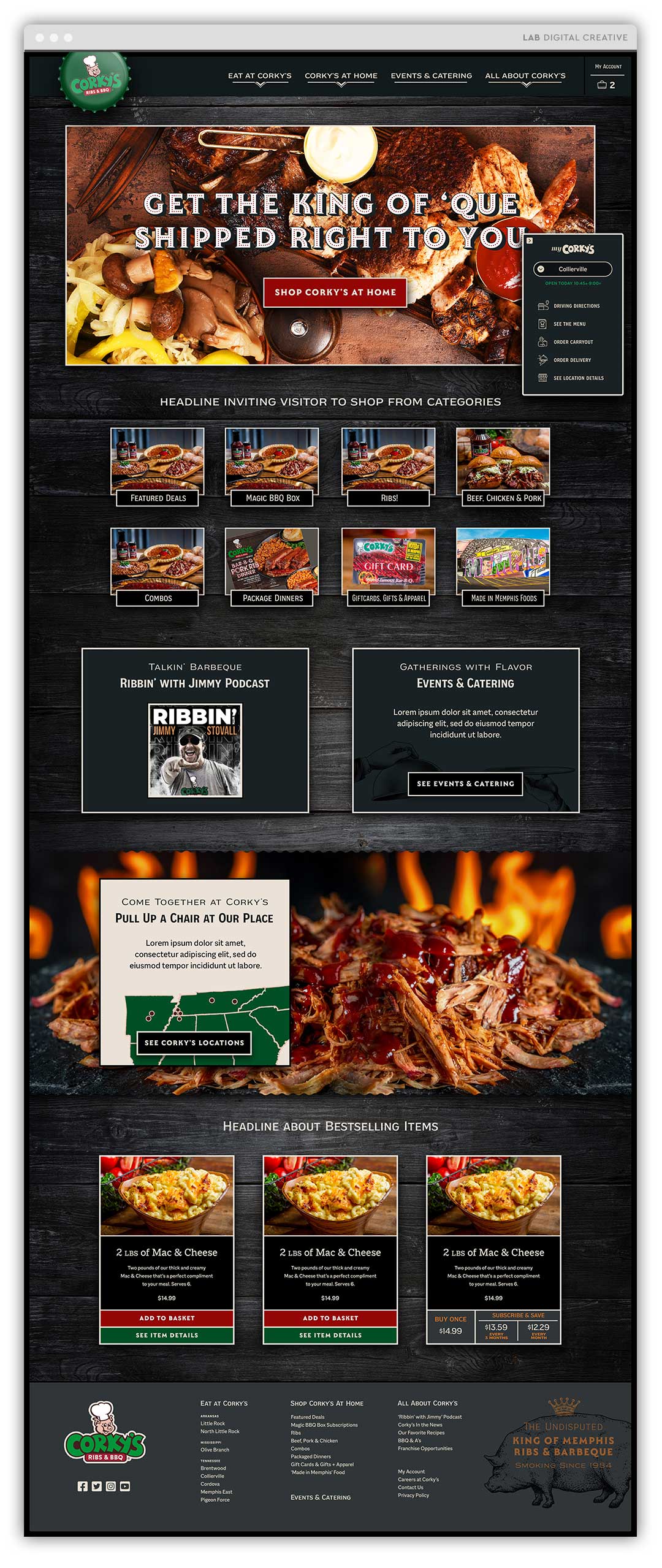 Corkys Memphus BBQ Homepage Website Containe