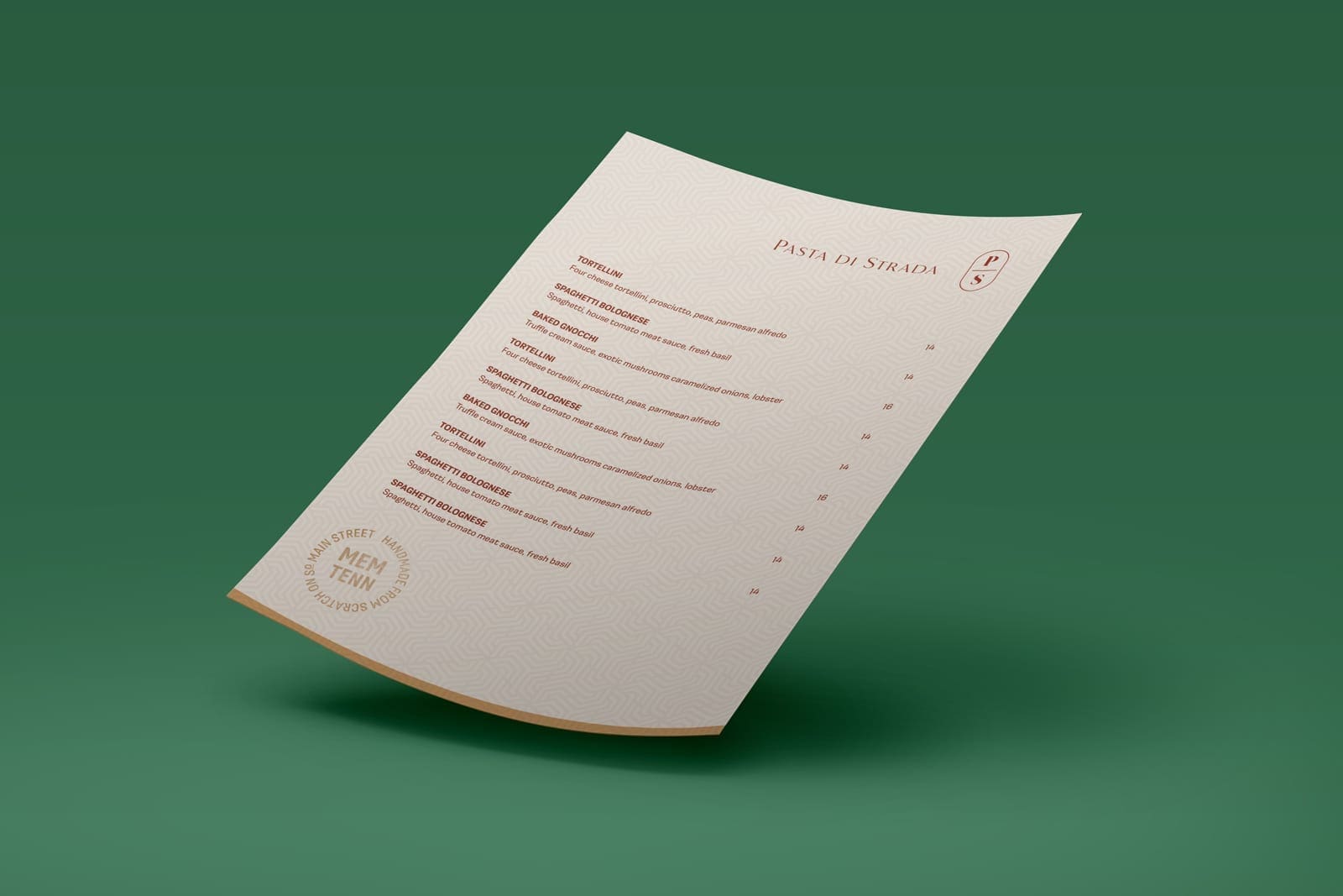 Pasta di Strada Food Menu