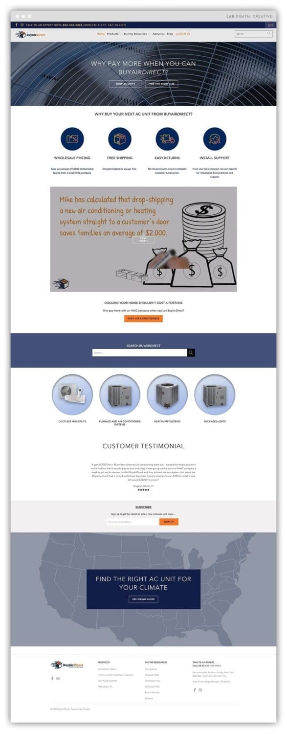 buy air direct ecommerce website design browser image