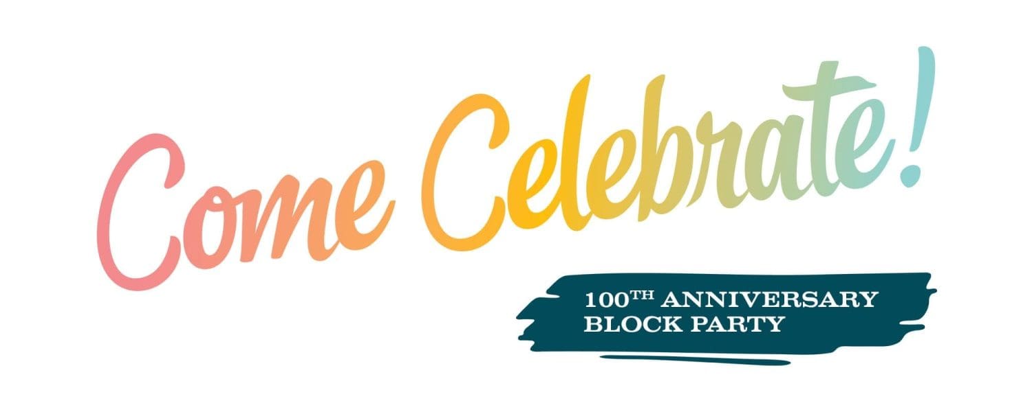 arcade restaurant 100th anniversary party logo