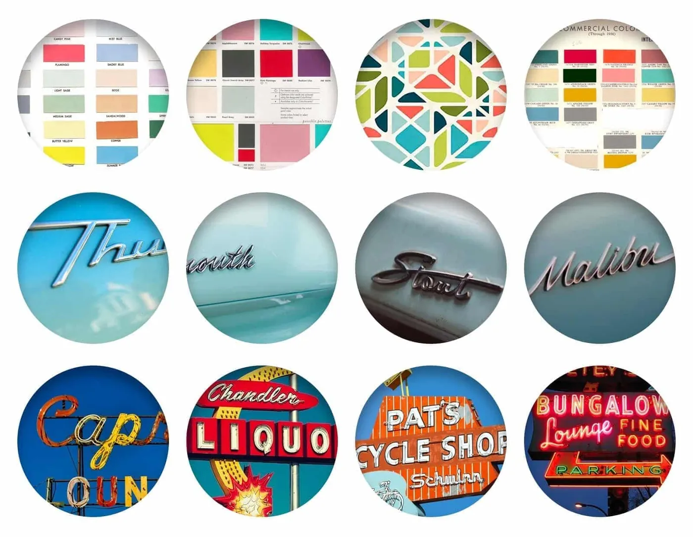 Mood board drawn from mid-century Memphis signage