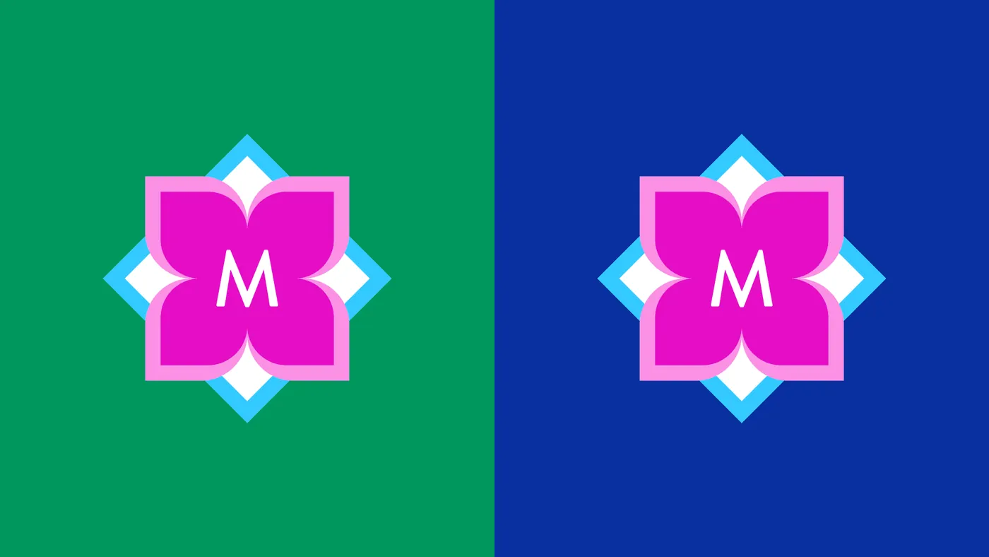 M mark on green and navy