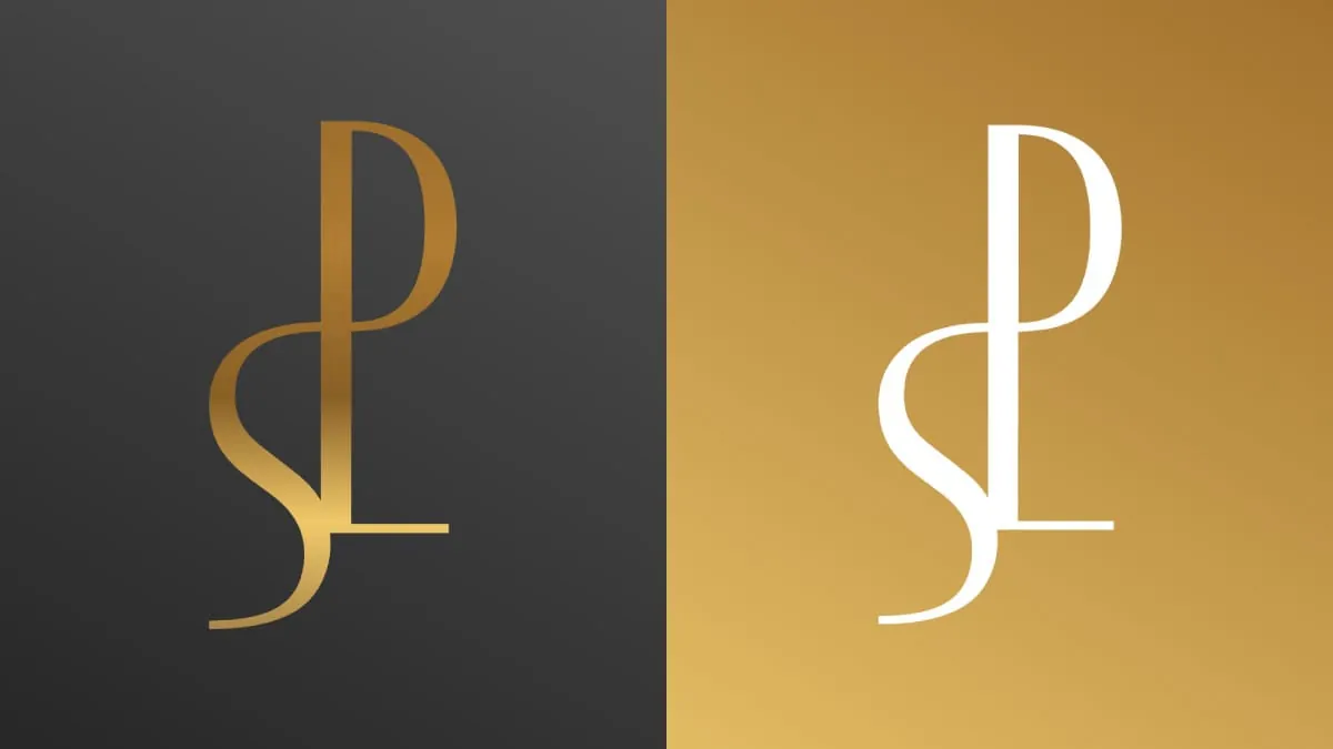PLS monogram on slate and gold