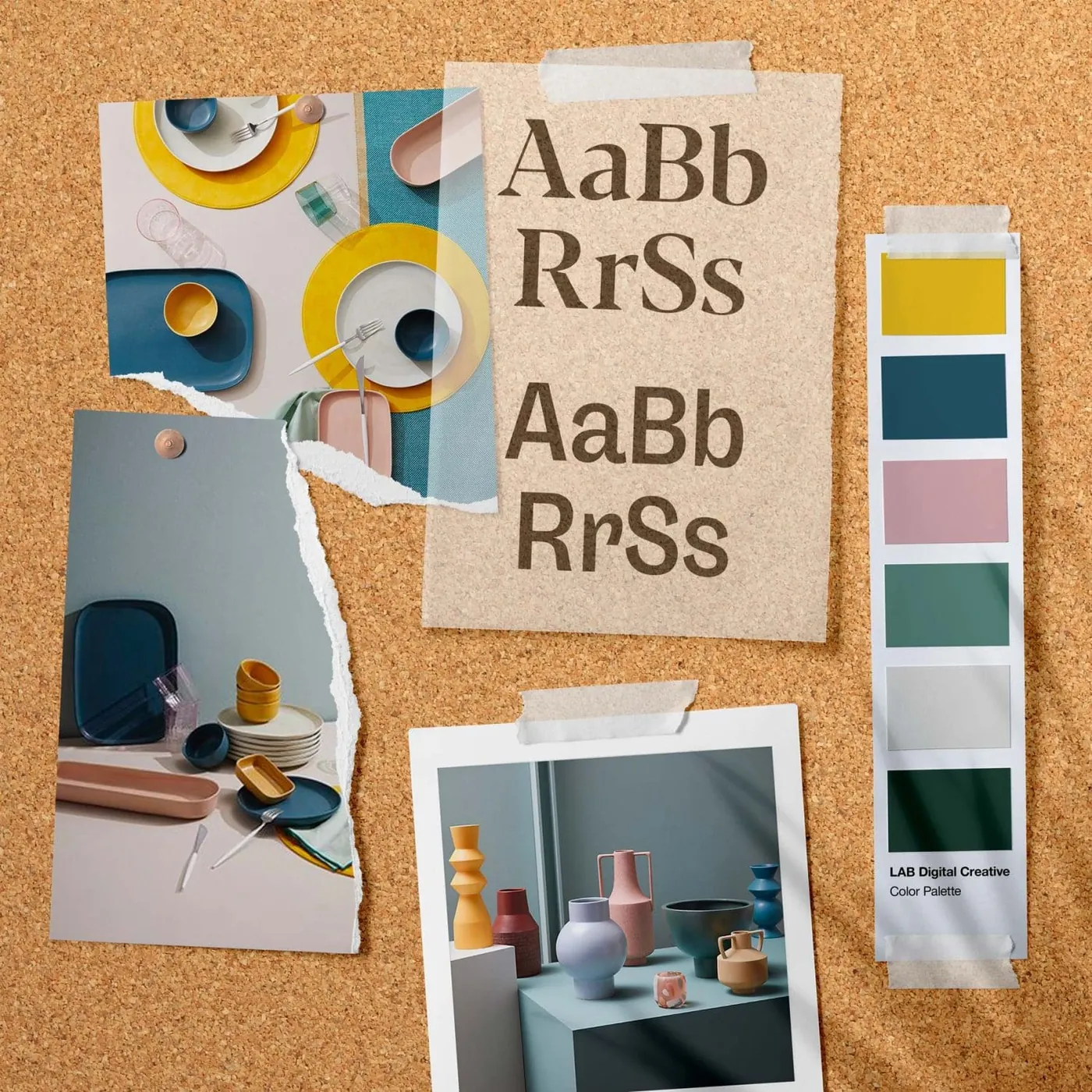 Mood board with type and color