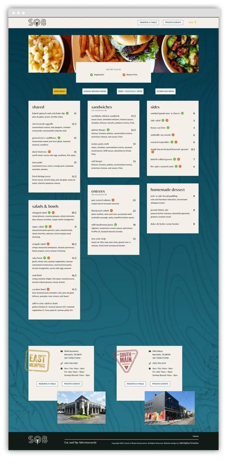 Food and drink menu page