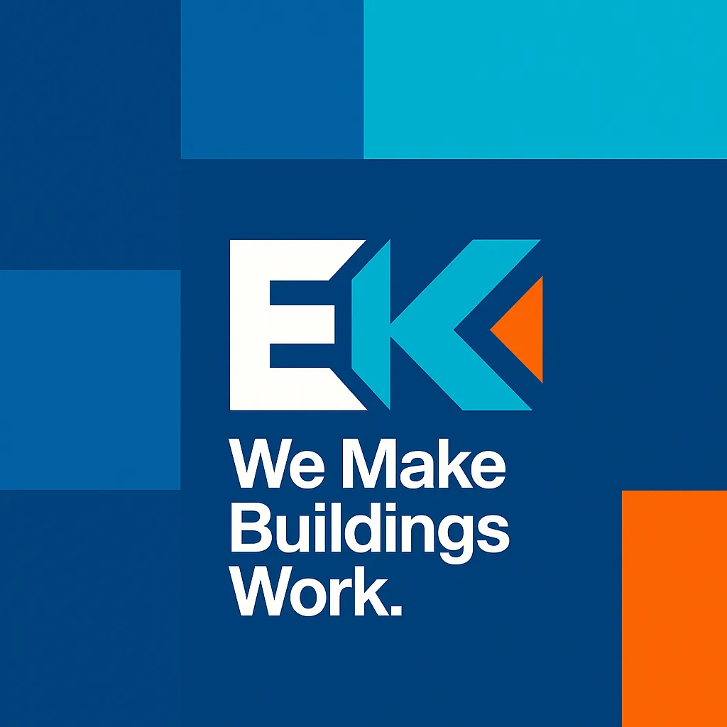 Ewing Kessler brand line, We Make Buildings Work, on green and white